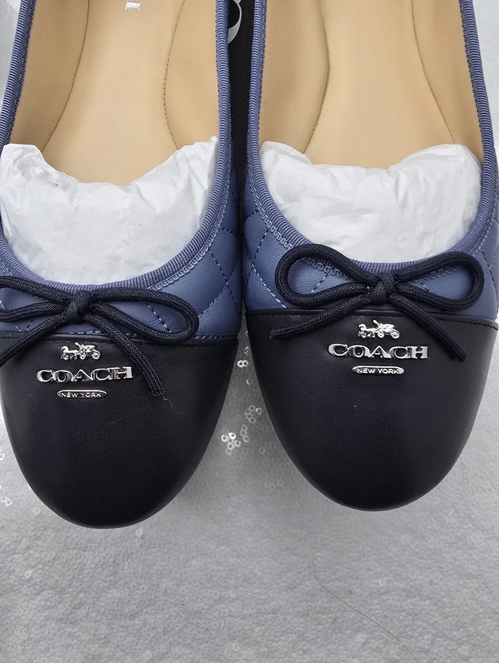 Coach Allyson Quilted Two-Tone Blue Leather Ballet Flats Slip-On Women's 10